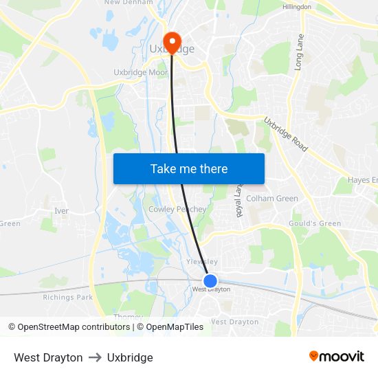 West Drayton to Uxbridge map
