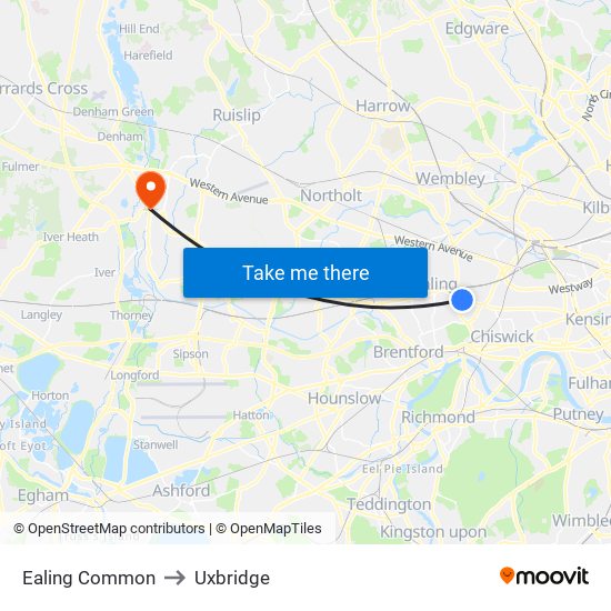 Ealing Common to Uxbridge map