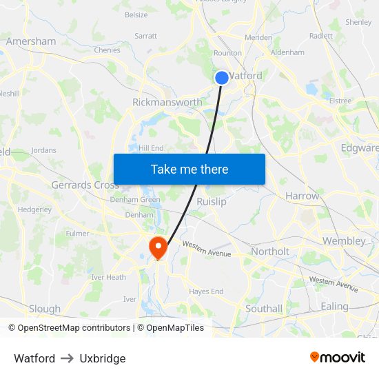 Watford to Uxbridge map