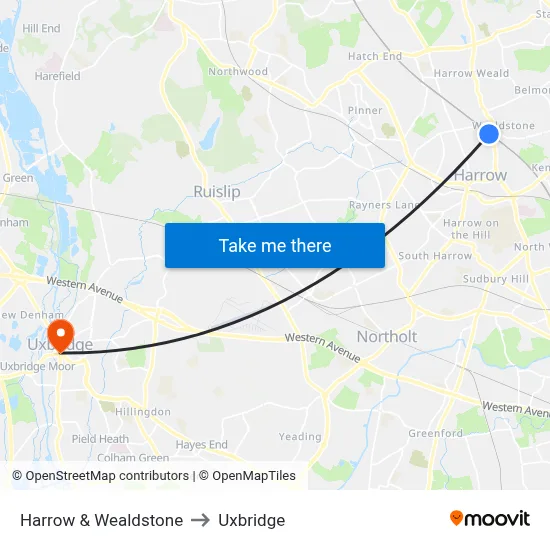 Harrow & Wealdstone to Uxbridge map