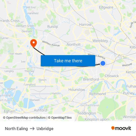 North Ealing to Uxbridge map