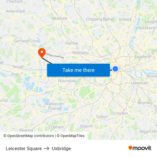 Leicester Square to Uxbridge map
