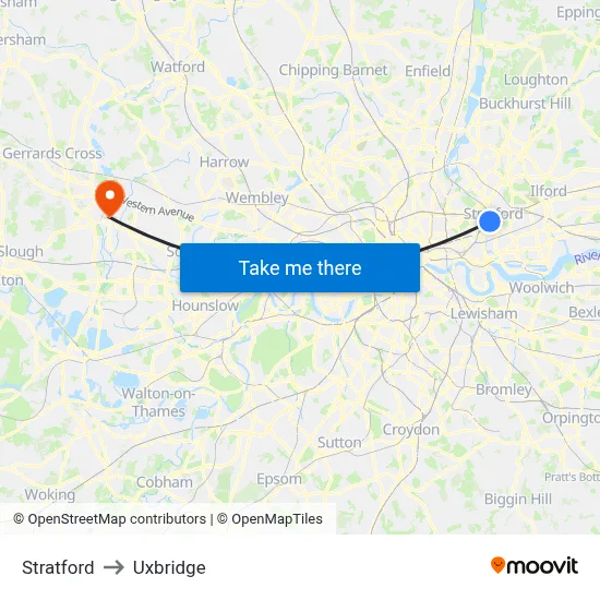 Stratford to Uxbridge map