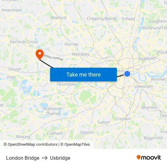 London Bridge to Uxbridge map