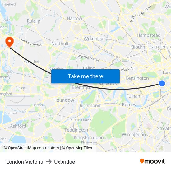 London Victoria to Uxbridge map