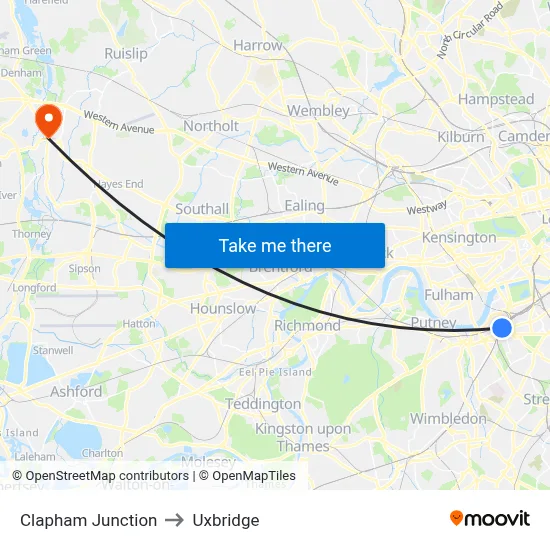 Clapham Junction to Uxbridge map