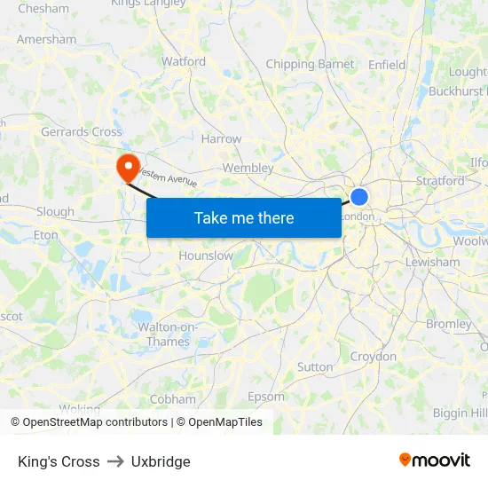 King's Cross to Uxbridge map