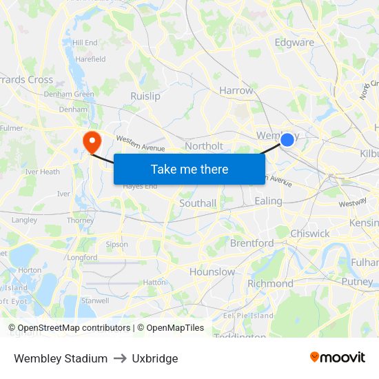 Wembley Stadium to Uxbridge map