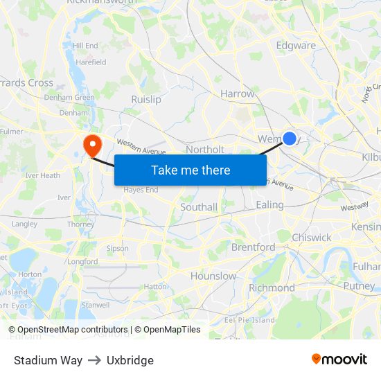 Stadium Way to Uxbridge map