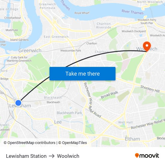 Lewisham Station to Woolwich map