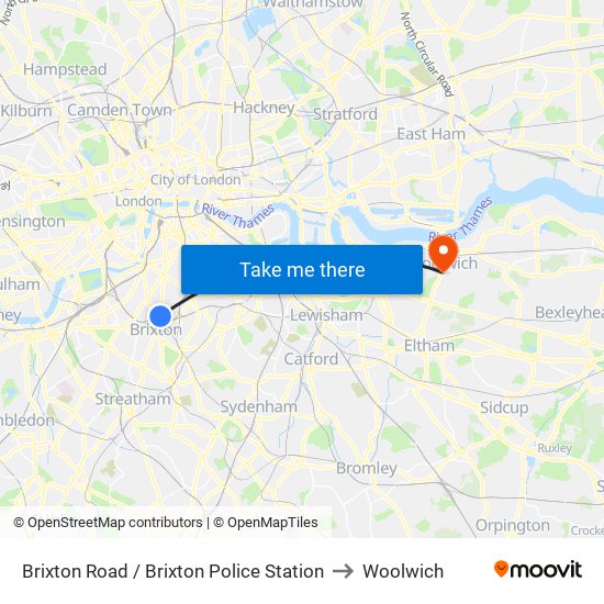 Brixton Road / Brixton Police Station to Woolwich map
