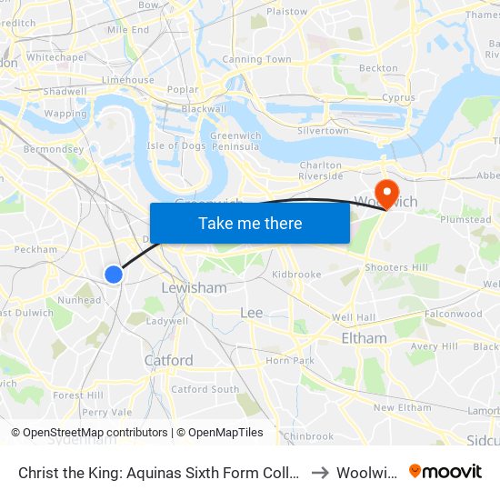 Christ the King: Aquinas Sixth Form College to Woolwich map