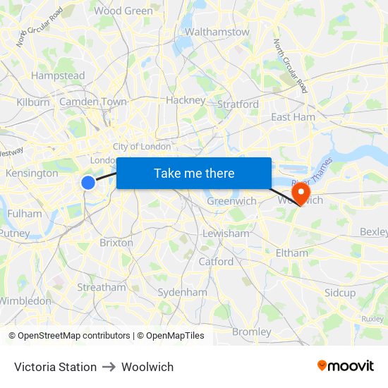 Victoria Station to Woolwich map