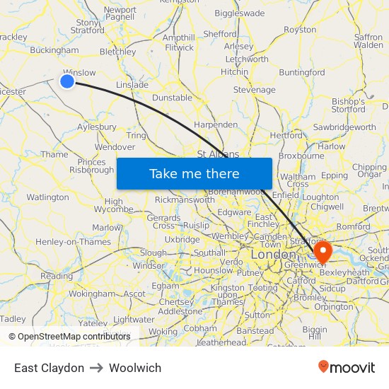 East Claydon to Woolwich map