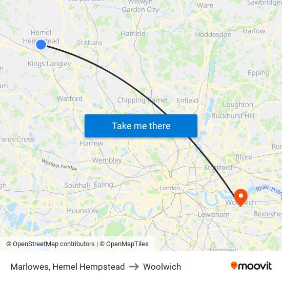 Marlowes, Hemel Hempstead to Woolwich map