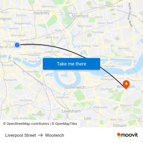 Liverpool Street to Woolwich map