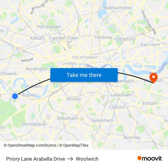 Priory Lane  Arabella Drive to Woolwich map