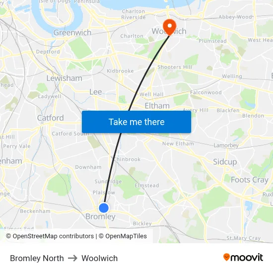 Bromley North to Woolwich map