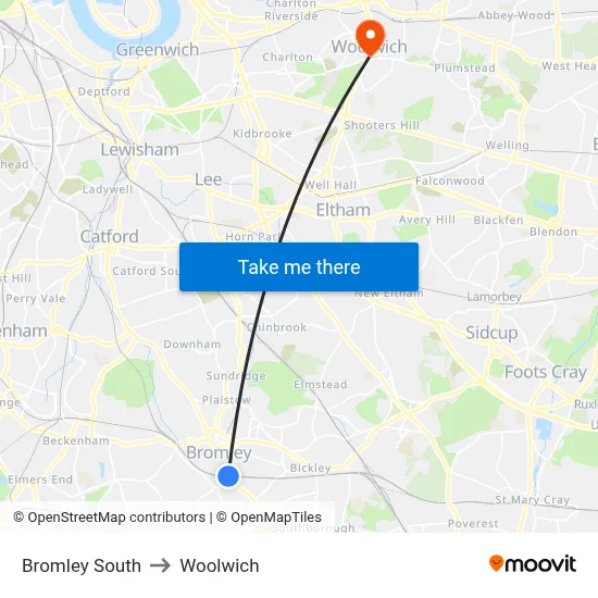 Bromley South to Woolwich map