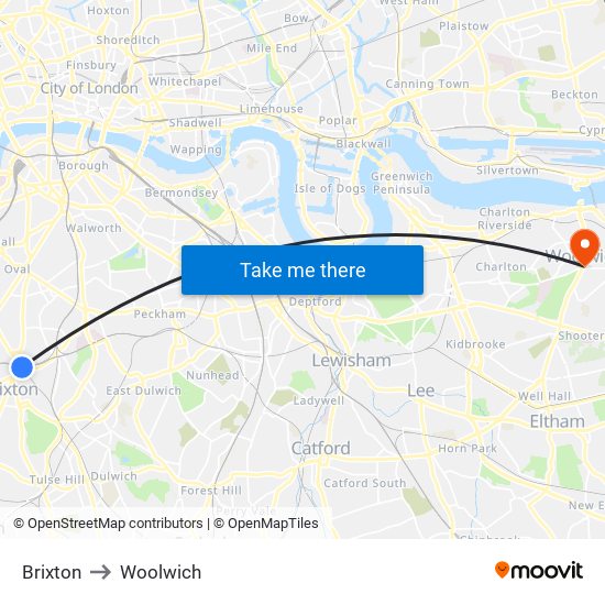 Brixton to Woolwich map