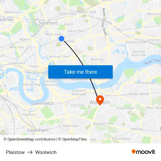 Plaistow to Woolwich map