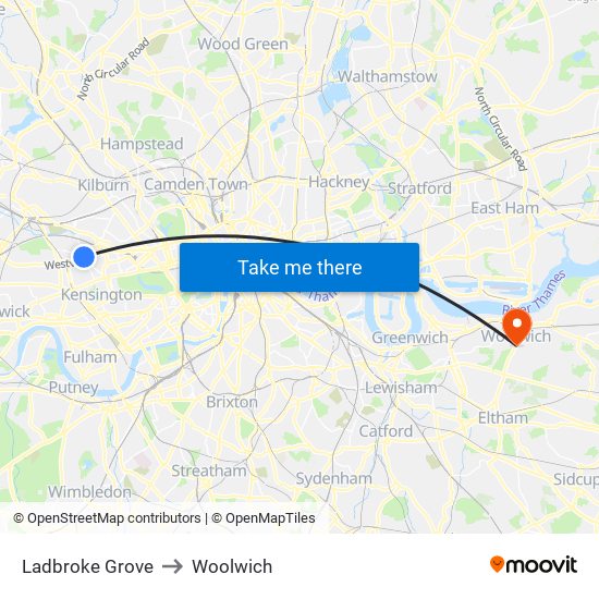 Ladbroke Grove to Woolwich map