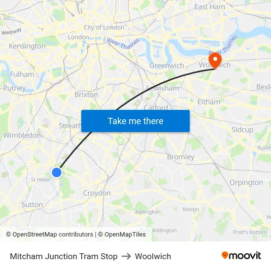 Mitcham Junction Tram Stop to Woolwich map
