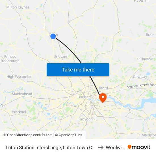 Luton Station Interchange, Luton Town Centre to Woolwich map