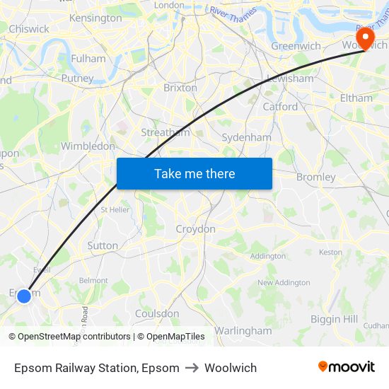 Epsom Railway Station, Epsom to Woolwich map