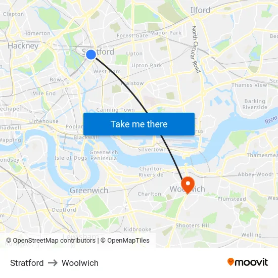 Stratford to Woolwich map