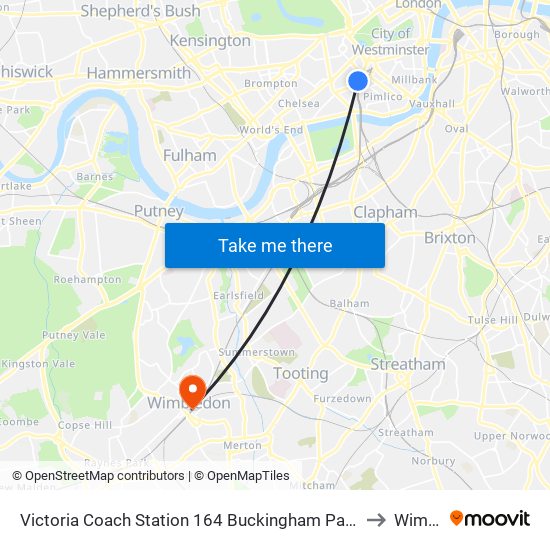 Victoria Coach Station 164 Buckingham Palace Road, Victoria, London, Sw1w 9tp to Wimbledon map
