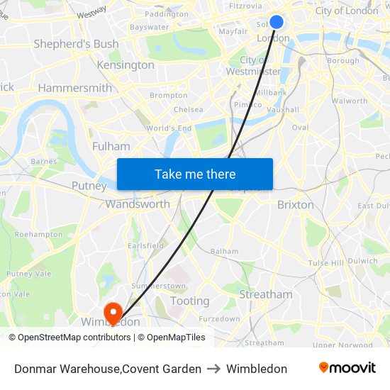 Donmar Warehouse,Covent Garden to Wimbledon map