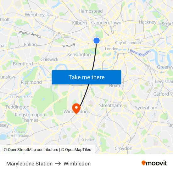 Marylebone Station to Wimbledon map