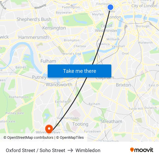 Oxford Street / Soho Street to Wimbledon map