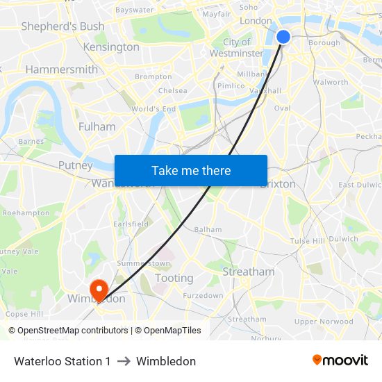 Waterloo Station 1, Waterloo to Wimbledon map