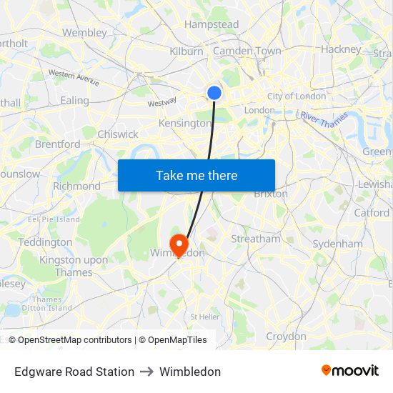 Edgware Road Station to Wimbledon map