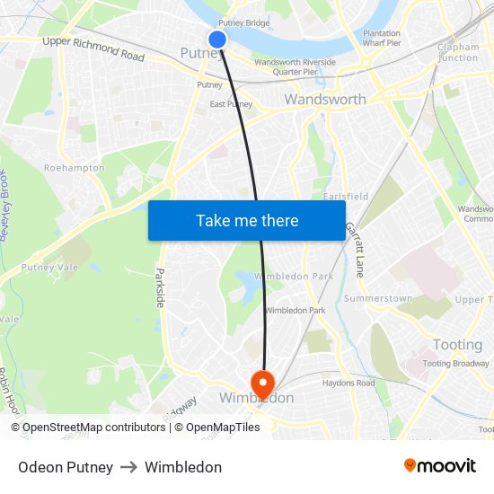 Odeon Putney to Wimbledon map
