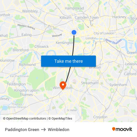 Paddington, Paddington Green to Wimbledon map