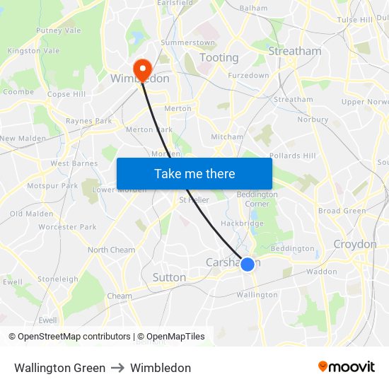 Wallington Green to Wimbledon map