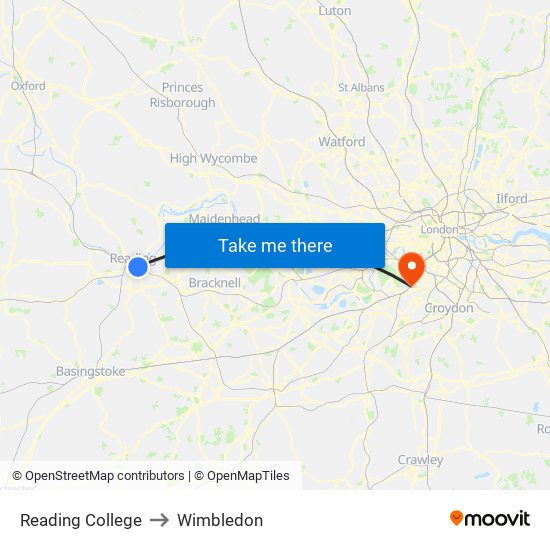 Reading College to Wimbledon map