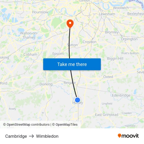 Cambridge to Wimbledon map