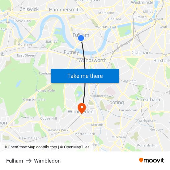 Fulham to Wimbledon map