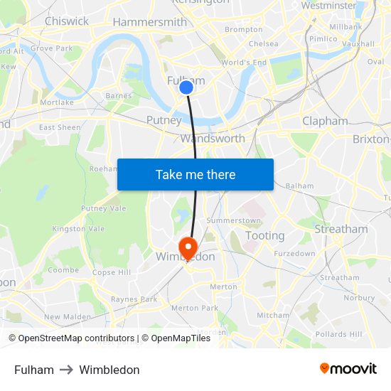 Fulham to Wimbledon map