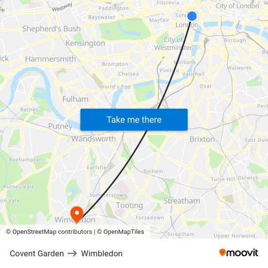 Covent Garden to Wimbledon map
