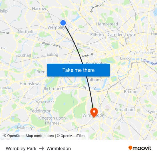 Wembley Park to Wimbledon map