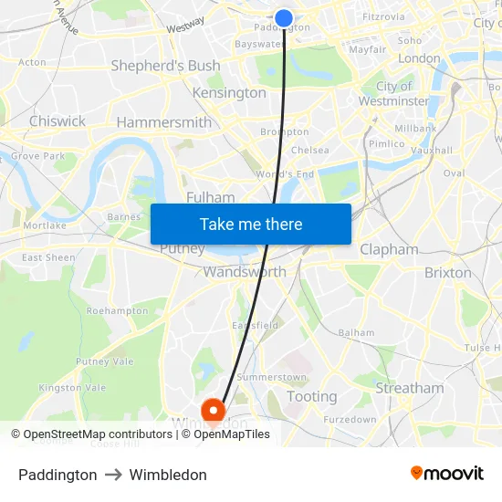 Paddington to Wimbledon map