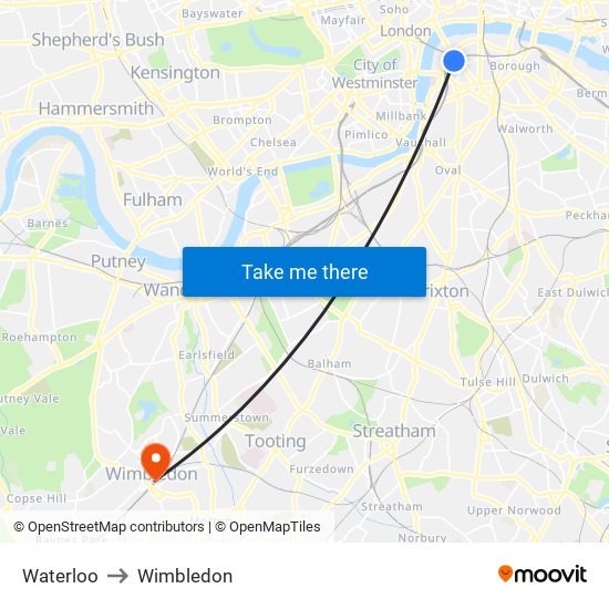 Waterloo to Wimbledon map