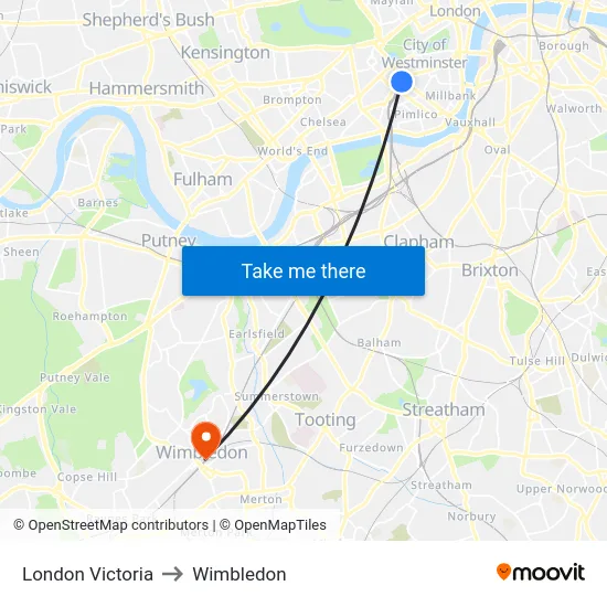 London Victoria to Wimbledon map