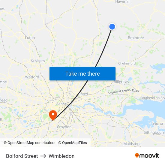 Bolford Street to Wimbledon map