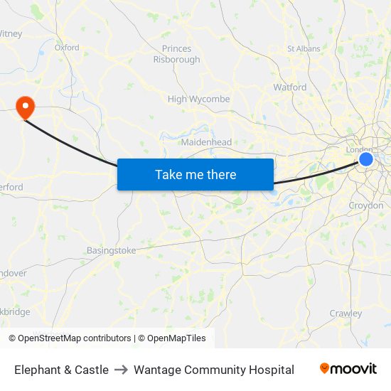 Elephant & Castle to Wantage Community Hospital map